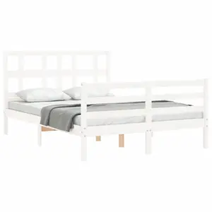 Berkfield Bed Frame with Headboard White 140x190 cm Solid Wood