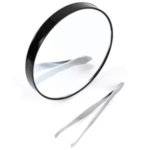 Magnifying Mirror & Tweezer - Travel Size Beauty Cosmetic Kit with 10x Magnification & Grooming Tweezers - 8.5 x 1.5cm