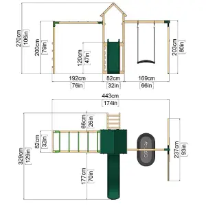 Rebo Adventure Wooden Climbing Frame with Monkey Bar, Swings & Slide - Cook