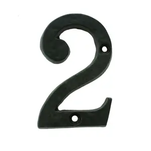 Black Antique Door Number 2 78mm Height 8mm Depth Iron Face Numeral Plaque