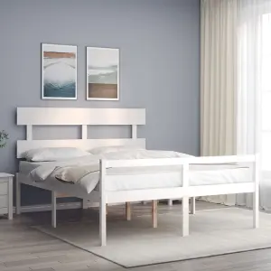 Berkfield Bed Frame with Headboard White 160x200 cm Solid Wood