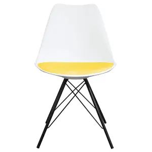 Soho White and Yellow Plastic Dining Chair with Black Metal Legs