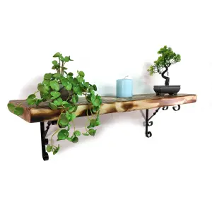 Wooden Rustic Shelf with Bracket WO Black 220mm 9 inches Burnt Length of 190cm