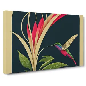 XXX-H1022-WF-4777X Hummingbird Art Deco Style Abstract - Wrapped Canvas Print 40cm H x 60cm W x 3cm D