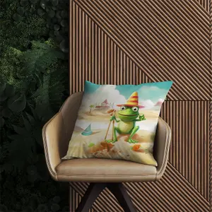 Happy Frog On A Beach Holiday Outdoor Cushion 45cm x 45cm