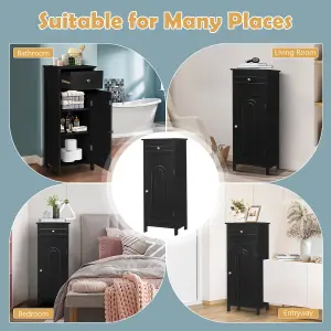 Costway Bathroom Wooden Storage Cabinet Floor Standing Cupboard w/ Single Door & Drawer