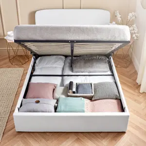 Ottoman Bed King Size Boucle Upholstered Fabric - Pocket Sprung Mattress