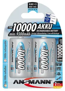 ANSMANN - NiMH Rechargeable D Batteries 10,000mAh 2 Pack