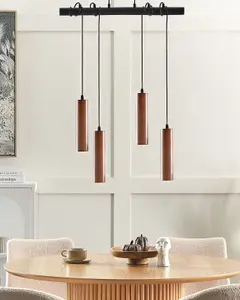 4 Light Wooden Pendant Lamp Dark TUTAKI