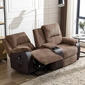 Postana Single Motor Rise Recliner 2 Seater Jumbo Cord Drinks Console Mobility Sofa (Brown)