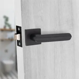 5 Pair Modern Lima Design Matt Black Premium Door Handles Square Rose 3" Ball Bearing Hinges and 2.5" Tubular Latch - Golden Grace