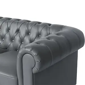 Hertford Chesterfield Faux Leather 3 Seater Sofa In Dark Grey