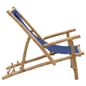 Berkfield Deck Chair Bamboo and Canvas Navy Blue