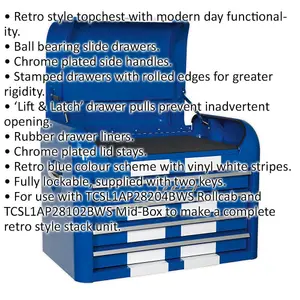 Retro Blue 4 Drawer Tool Chest - Lockable Storage Unit 700x450x495mm