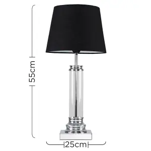 ValueLights Knowles Modern Clear Glass Column Design Touch Table Lamp with Black Tapered Shade