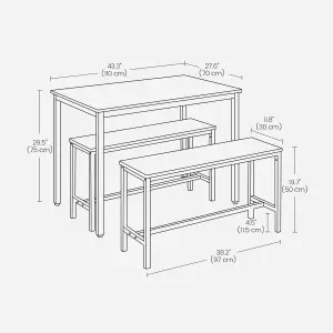 VASAGLE Dining Table with 2 Benches, 3 Piece Set, Honey Brown