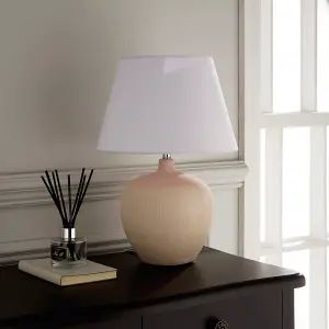 Table Lamp Pink Glazed Ceramic Base and White Fabric coated Shade