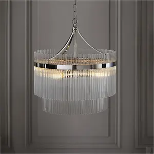 Multi Arm Hanging Ceiling Pendant Light - Bright Nickel Plate & Clear Glass - 5 X 7W LED E14