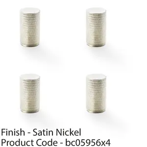 4 PACK - Knurled Cylinder Cupboard Door Knob - 20mm x 35mm - Satin Nickel Pull Handle