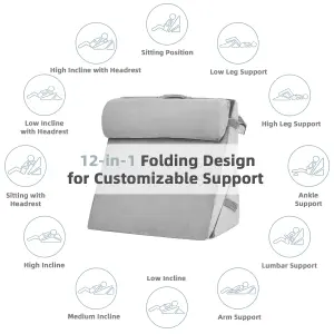 Costway Adjustable Bed Rest Pillow Back Support Wedge Pillow w/ Detachable Headrest Memory Foam Fill Soft Washable Cover