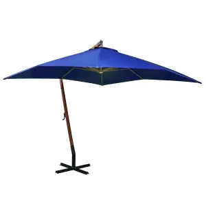 Berkfield Hanging Parasol with Pole Azure Blue 3x3 m Solid Fir Wood