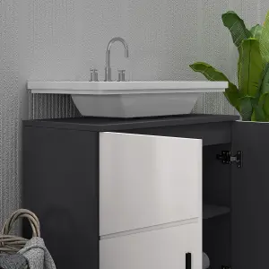 kleankin Bathroom Vanity Unit, Under Sink Cabinet with Shelf, Light Grey