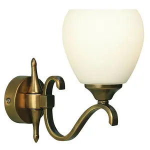 Luxury Traditional Single Arm Wall Light Antique Brass Opal Glass Shade Dimmable