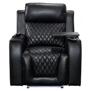 Electric Recliner Chair & Cinema Seat with Massage and Chilled Cup Holders  in Black Leather Aire - Venice Series One