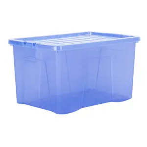 Wham Crystal Sparkle 3x 60L Plastic Storage Boxes with Lids Tint Sparkle Blue. Large Size, Strong (Pack of 3, 60 Litre)