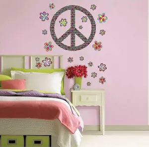 Wallpops Large Self-Adhesive Floral Peace Sign Bedroom Wall Art Stickers