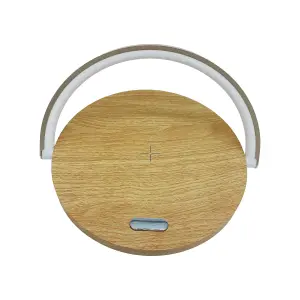 Nicoman Wood Effect Bedside Lamp with Wireless Charging with Touch Control