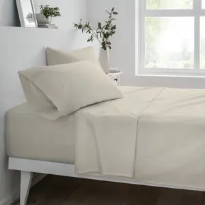 Sleepdown Fitted Sheet Natural Easy Care Polycotton Bed Linen Bedsheet Bedding Double