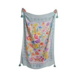 Festival Floral Print Tasselled Throw