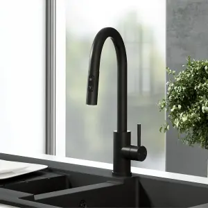 Kersin Cato Matt Black Kitchen sink Mixer Tap with Pull-Out Hose and Spray Head