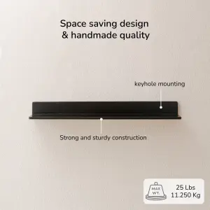 Yung Solid Wood Wall Shelf Living Bedroom Kitchen Wall Mounted Floating Shelves in Black - Large