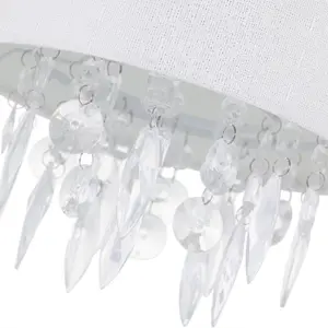 First Choice Lighting Set of 2 Fiji White Linen with Silver Fleck Detail Jewelled Pendant Shades