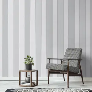 Larson Stripe Wallpaper Fine Décor Textured Vinyl Metallic Grey Silver