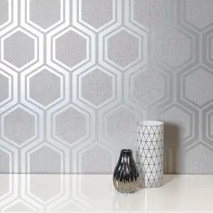 Arthouse Luxe Hexagon Silver Wallpaper