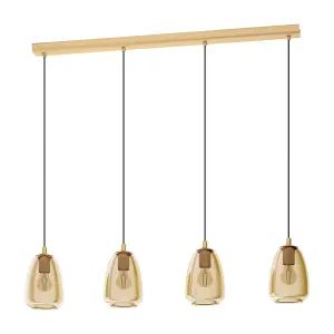 Pendant Ceiling Light Colour Brushed Brass Shade Amber Glass Vaporized Bulb E27 4x40W