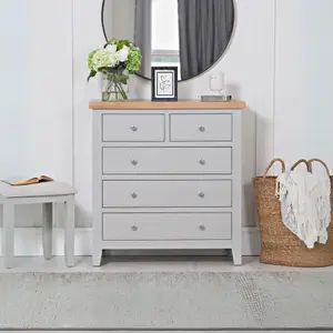 Home Source Easton Grey & Oak 5 Drawer Chest of Drawers