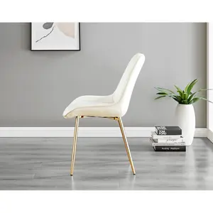 Palermo Velvet Modern Dining Chairs with Tapered Metal Legs & Quilted Diamond Stitching (Set of 2) Cream / Gold