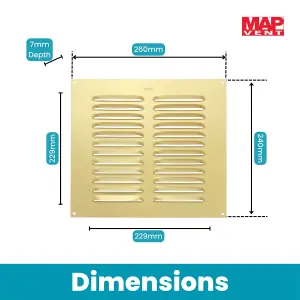 Metal Louvre Air Vent Cover, Suitable for Venting Gas Appliances Internal External Wall, for Openings 9 x 9" (229 x 229mm), Gold