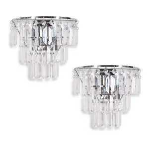 ValueLights Kelsks Pair of - Chrome and Clear Acrylic Jewel Droplet Wall Light - LED Bulbs Included