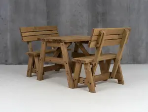 Victoria wooden picnic bench and table set, outdoor dining set with backrest (3ft, Rustic brown)