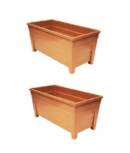 2 x 55cm Grosvenor Trough Plastic Patio Planter Rectangle 55cm Terracotta Colour