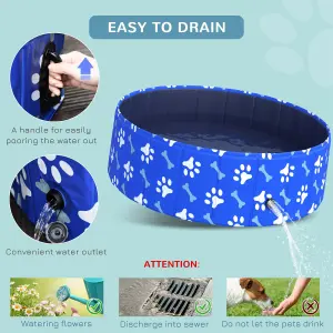 PawHut Dog Swimming Pool Foldable Pet Bathing Shower Tub Padding Pool Dia100cm M- Blue