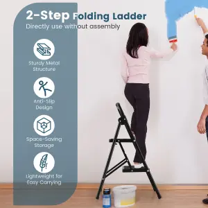 Costway Folding 2 Step Ladder Heavy Duty Safety Anti-Slip Stool Portable Step Stool