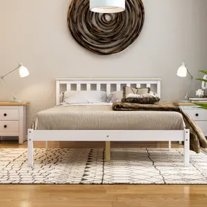 Vida Designs Milan White & Pine 4ft6 Double Wooden Bed Frame - Low Foot End