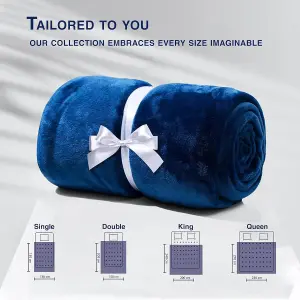 Bedbric Throws for Sofas Large Cozy Blankets and Throws 400 GSM King Size Bed Throw Navy Blue Blanket