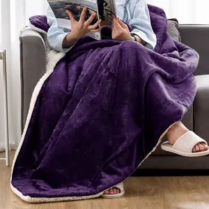 Sherpa Fleece Throw Blanket Purple / 150cm W x 200cm L